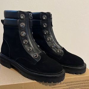 Kurt Geiger size 39 US size 9 Black Suede Bobbie Bootie smoke colored crystals